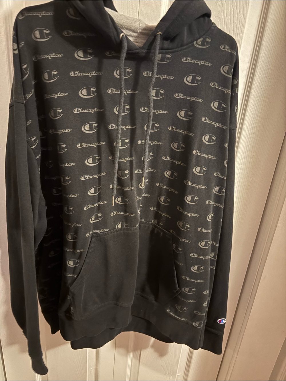 Champion Black Allover Logo Pullover Hoodie